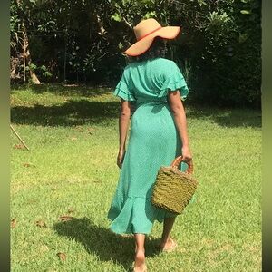 Green polka dot wrap max studio dress.